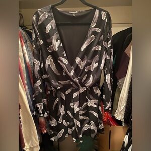 Express Elegant Black Feather Romper